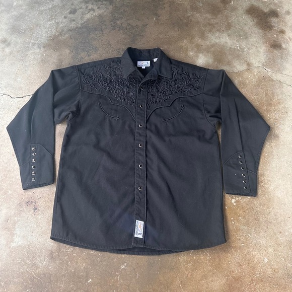 Panhandle Slim Other - Panhandle Slim Western Shirt Mens L Black Excellent Embroidered Pearl Snap Retro